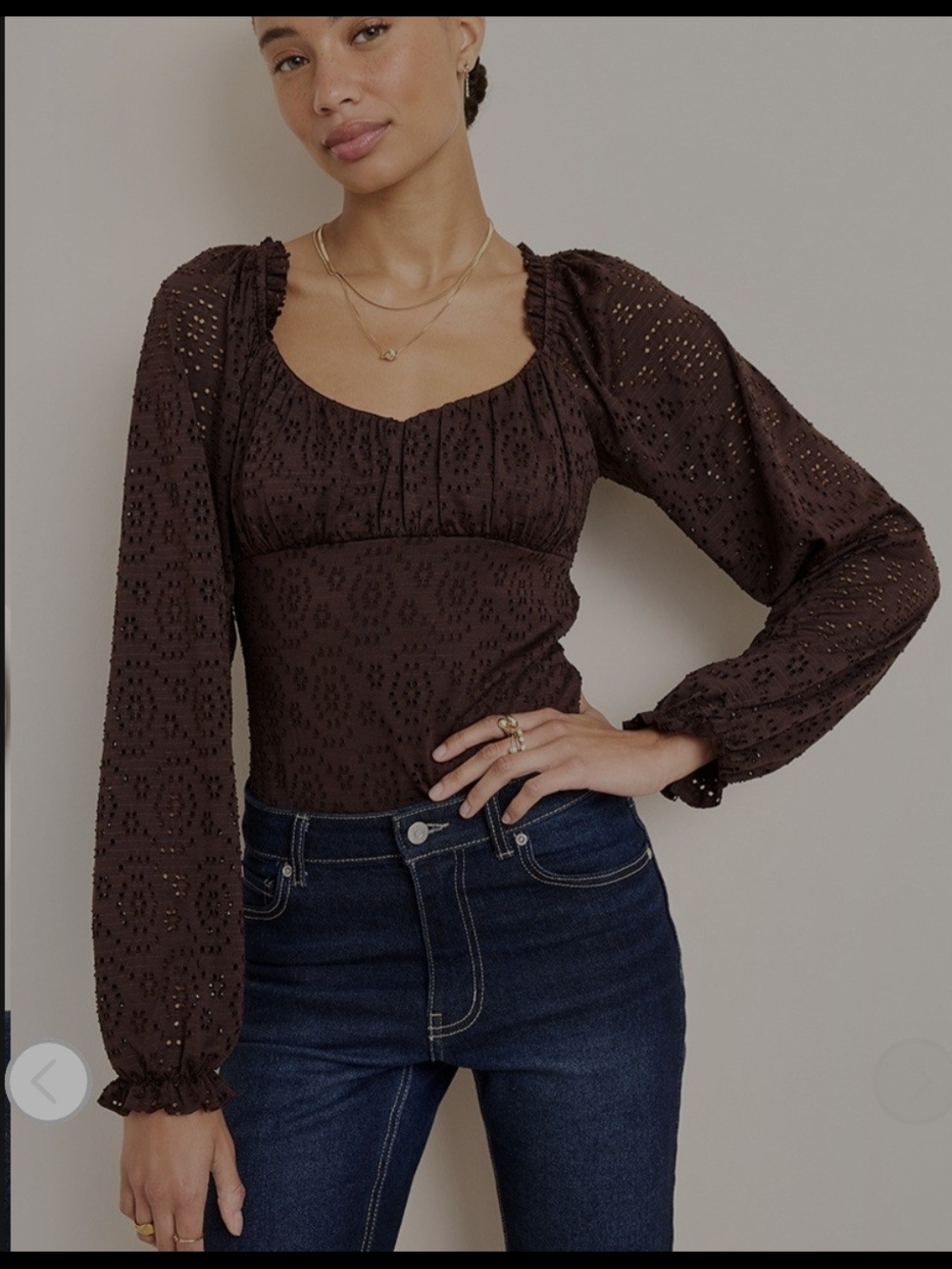 NWT FRANCESCAS Alissa Tie Back Eyelet Bodysuit Large BROWN